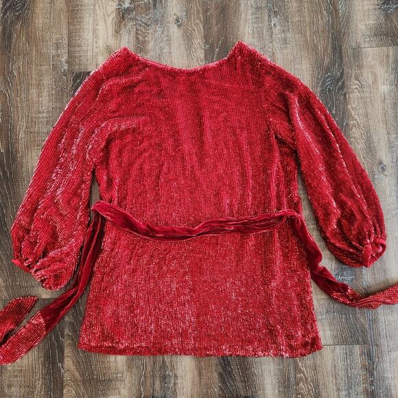 Retrofete Grace Mini Sequin Dress in Red Size Small Belt Long Sleeve - Picture 7 of 14